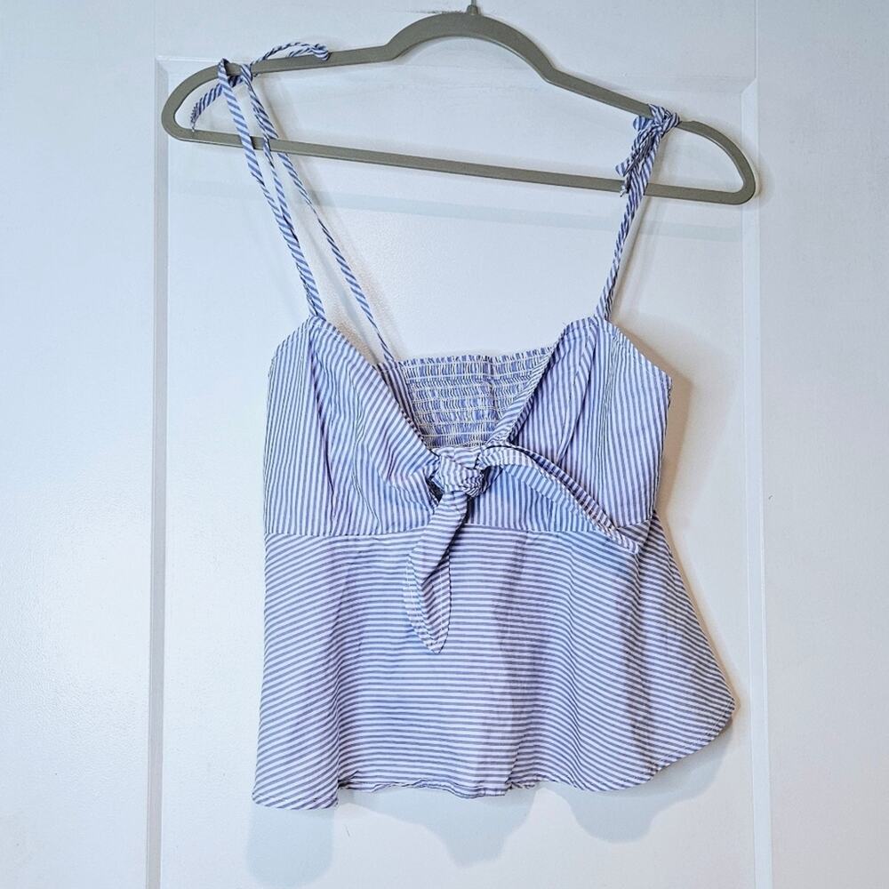 Maeve Anthropologie Stripe Tie Front Smocked Tank - Picture 2 of 6